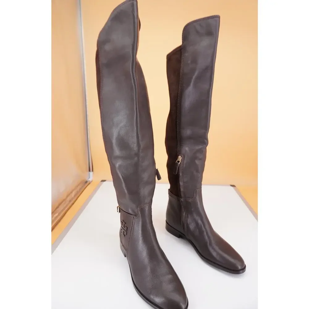 Tory Burch Wyatt Brown Leather Over the Knee Riding Boots Size 6 OTK New